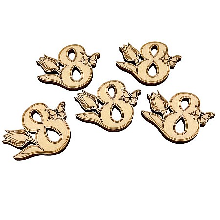 Martisor din lemn - Cifra 8 flori, pentru pictat, 4.5x3.5 cm, seturi disponibile. [4]