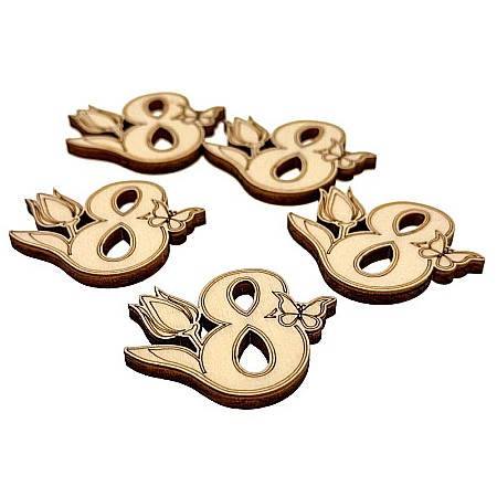 Martisor din lemn - Cifra 8 flori, pentru pictat, 4.5x3.5 cm, seturi disponibile. [3]