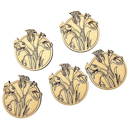 Martisor - Martisor din lemn - Lalele gravate, 4x4.2 cm, seturi disponibile.