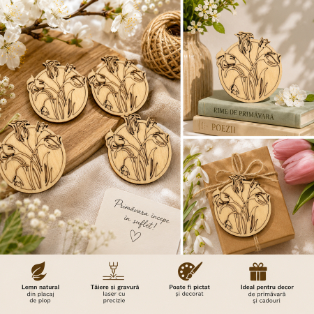 Set de mărțișoare din lemn model lalele gravate [1]