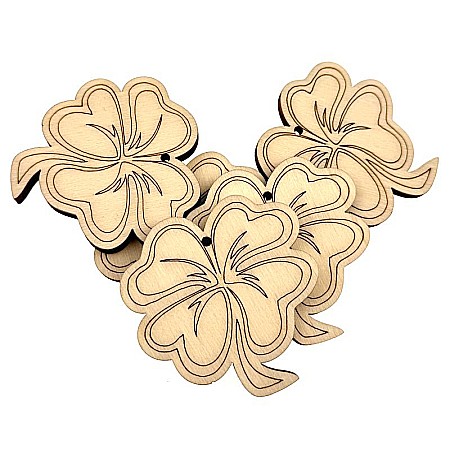 Martisor - Martisor din lemn - Trifoi norocos gravat, 4x4 cm, seturi disponibile.