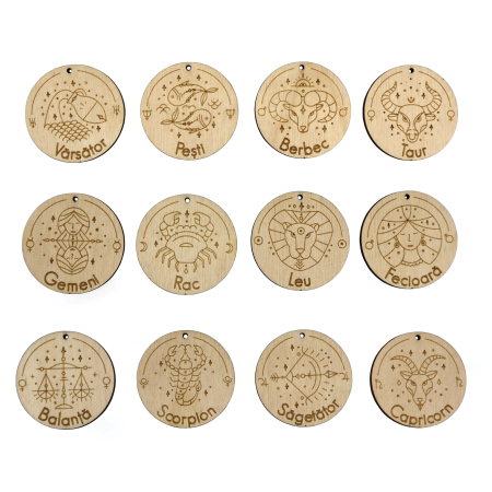 Sarbatori - Ornamente din lemn cu cele 12 semne zodiacale gravate