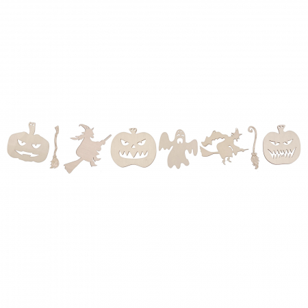 Halloween - Set DIY ghirlandă Halloween din lemn pentru pictat