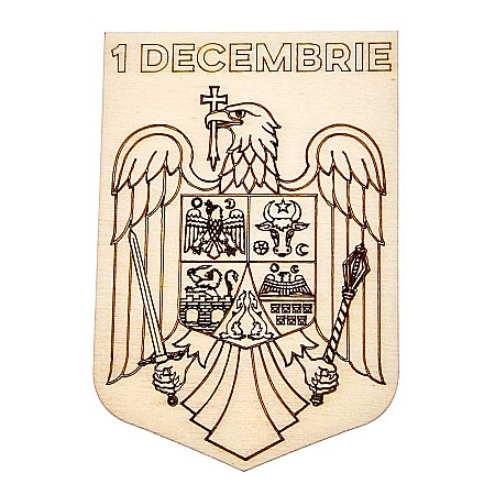 Stema Romaniei, model gravat, din lemn