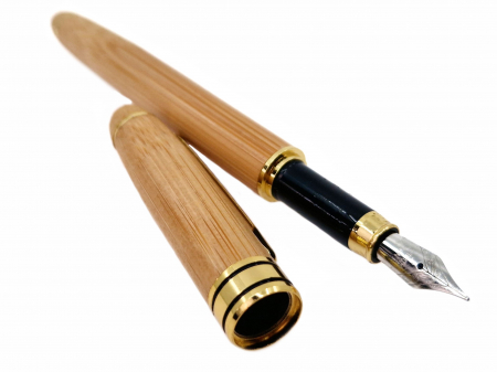 Articole Conexe - stilou bambus cu penita eleganta finisaje aurii 14.5 cm