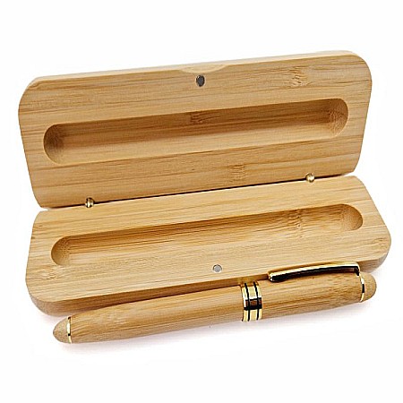 Stilou cu penita, placat cu bambus, 14.5 cm lungime, cu toc din lemn de bambus [1]