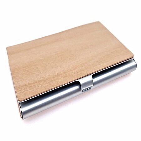 Suport carti de vizita, interior metalic, placat cu lemn de cires, 9.3 cm x 5.4 cm [2]