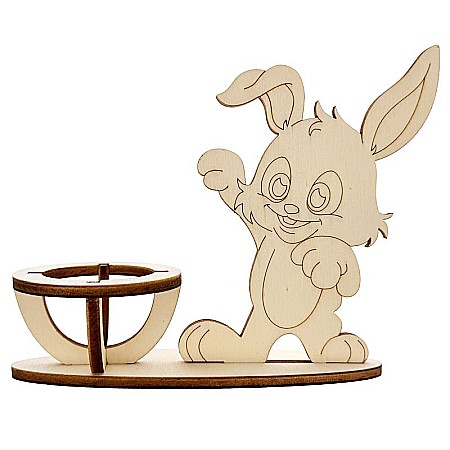Forme pentru pictat - Suport ou cu figurina iepuras, 14 x 13 cm, din lemn