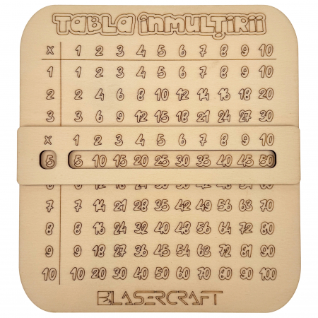 Scoala si gradinita - Tabla înmulțirii din lemn – stil Montessori cu fereastră glisantă, 20 × 22 cm