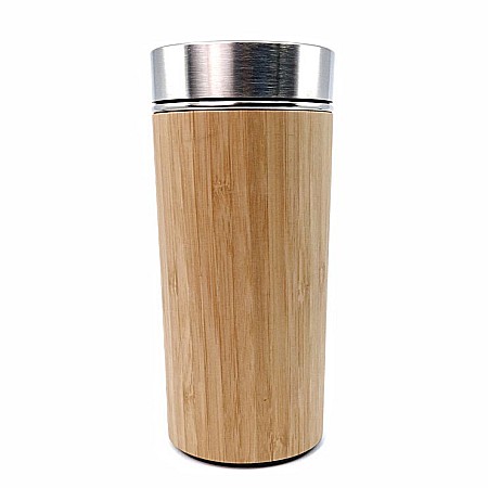 Termos din Inox, placat cu lemn de bambus, sita inclusa, 6.8 cm diametru, 20 cm inaltime, capacitate 450 ML [1]