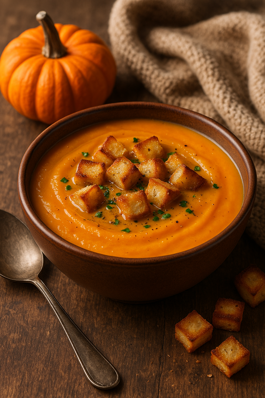 Supă-cremă de dovleac cu usturoi rumenit și crutoane calde de casă 🧡🥣