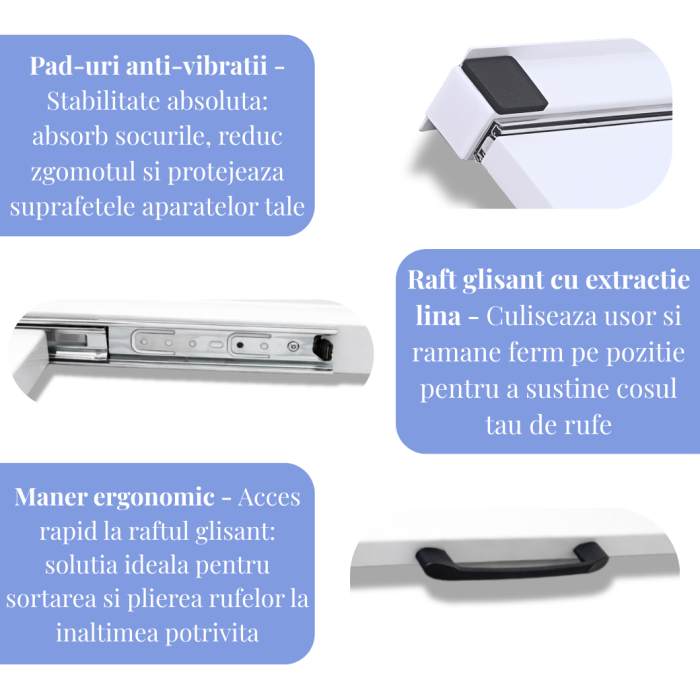 Kit Suprapunere Universal Metalic Latkon pentru Masina de Spalat si Uscator 60 cm, Raft Glisant, Centura Fixare, 8 Pad-uri Anti-Vibratii, Alb [4]