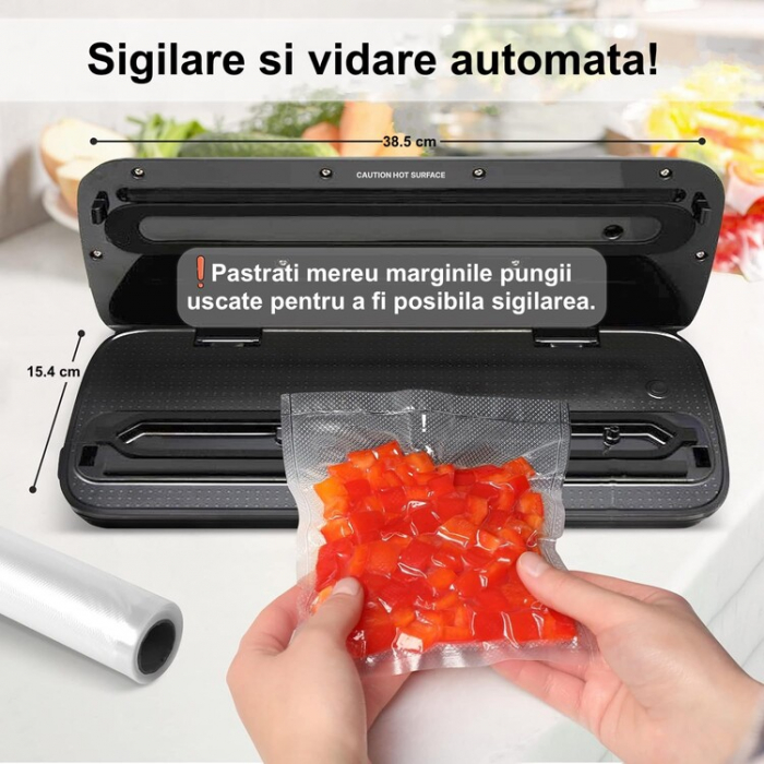 RESIGILAT - Aparat de Vidat Alimente Latkon®, 30 cm Bara de Lipire, Putere 110W, Pungi incluse: 5 Pungi Individuale 20X30 cm, 1 Rola Pungi 20X200 cm, Functie de Sigilare si Vidare Automata, Gri [4]