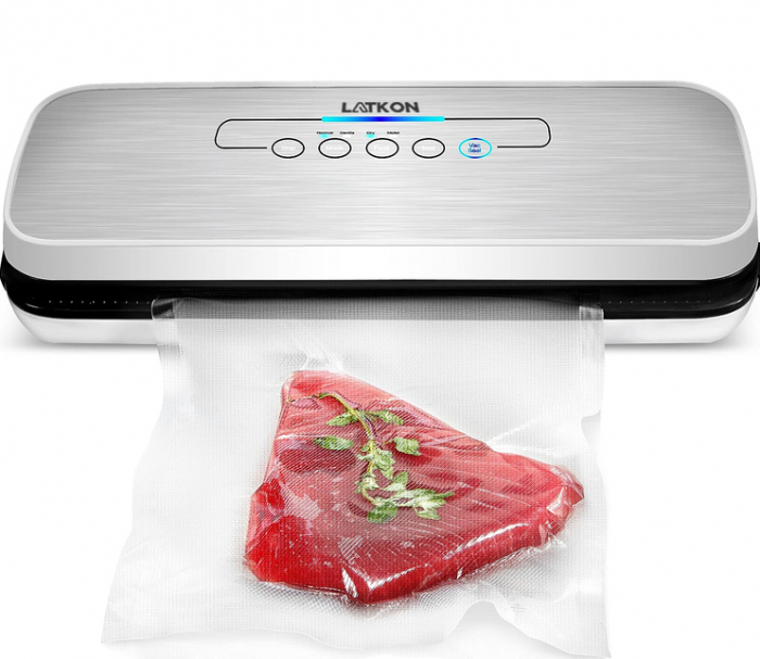 RESIGILAT - Aparat de Vidat Alimente Latkon®, 30 cm Bara de Lipire, Putere 110W, Pungi incluse: 5 Pungi Individuale 20X30 cm, 1 Rola Pungi 20X200 cm, Functie de Sigilare si Vidare Automata, Gri [10]