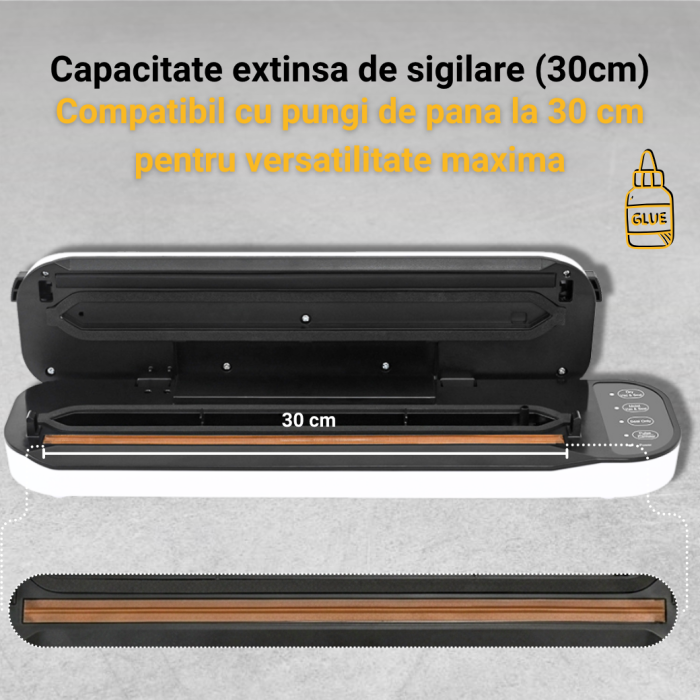 Aparat de vidat alimente VS115Lite Latkon® 115W, vacuum sealer pentru pungi si role, Bara de Lipire 30 cm, Funcții Dry/Moist, cutter integrat, Alb [6]
