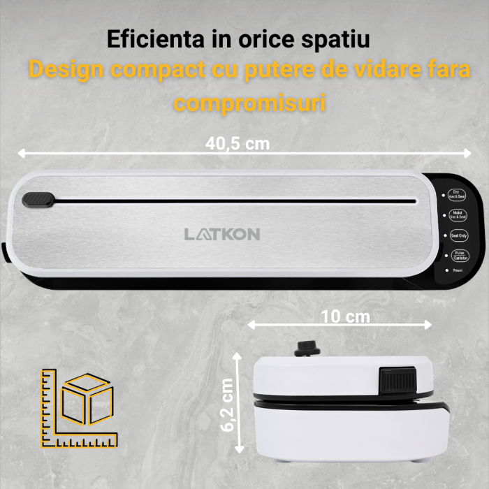 Aparat de vidat alimente VS115Lite Latkon® 115W, vacuum sealer pentru pungi si role, Bara de Lipire 30 cm, Funcții Dry/Moist, cutter integrat, Alb [5]