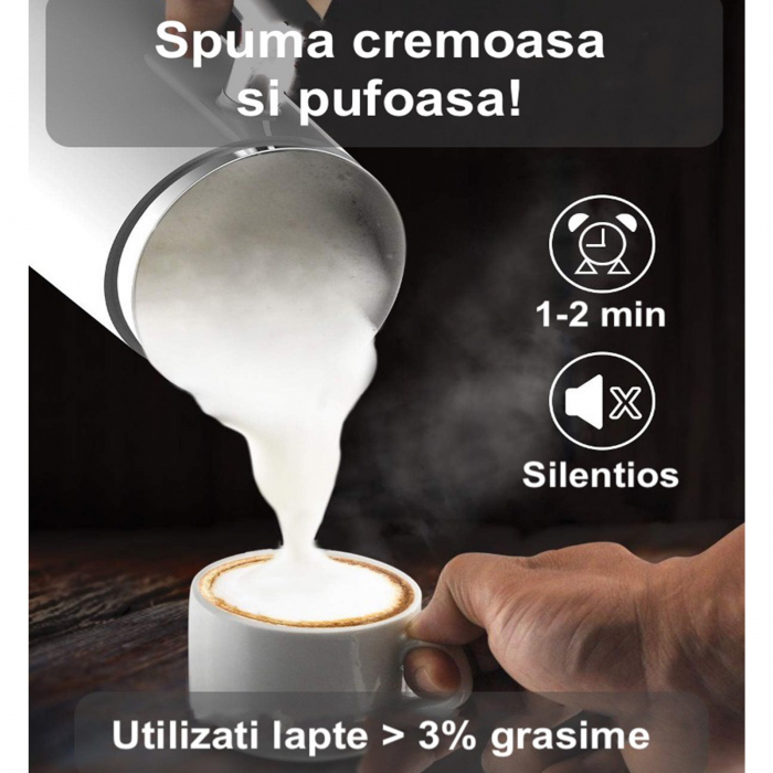 Aparat spumare și încălzire lapte Latkon, 500W, 300ml, 3 moduri, alb [4]