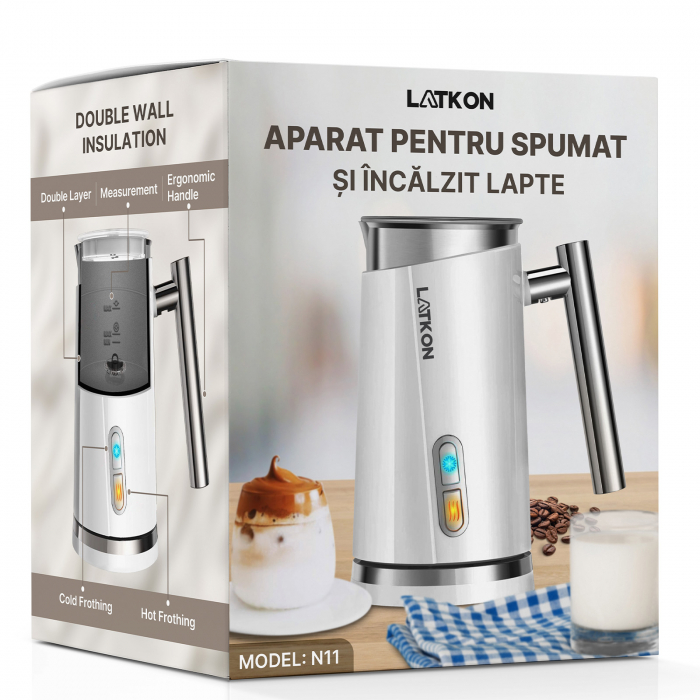 Aparat spumare și încălzire lapte Latkon, 500W, 300ml, 3 moduri, alb [6]