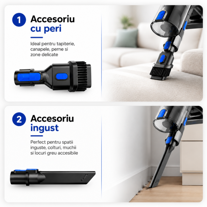 Aspirator Vertical fara fir 3 in 1 Latkon® VC600Pro, 600W, 45000Pa, Autonomie 60 min, Ecran digital si 3 Moduri de curatare, Recipient praf 0.8L, Lumini LED, Sistem filtrare HEPA, Albastru [6]