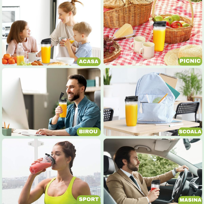 Blender Smoothie Shake and Take Latkon®, putere 800W, 20.000 RPM, 6 Lame Inox, 2 Recipiente 600ml, Zdrobire Gheata, Fara BPA [8]