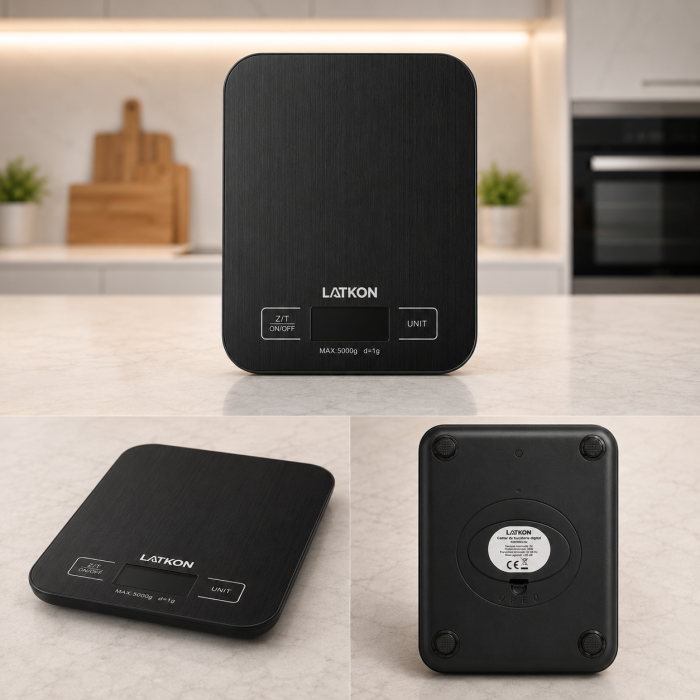 Cantar de Bucatarie Latkon® KS5000Lite, Afisaj Digital, Precizie de Masurare 1g, Capacitate 5 kg, Negru [3]