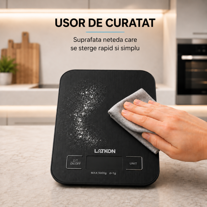 Cantar de Bucatarie Latkon® KS5000Lite, Afisaj Digital, Precizie de Masurare 1g, Capacitate 5 kg, Negru [6]
