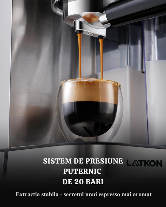 Espressor manual Latkon CM5160, 20 bari, 1350W, rezervor apă 1L, rezervor lapte 0.7L, argintiu [2]