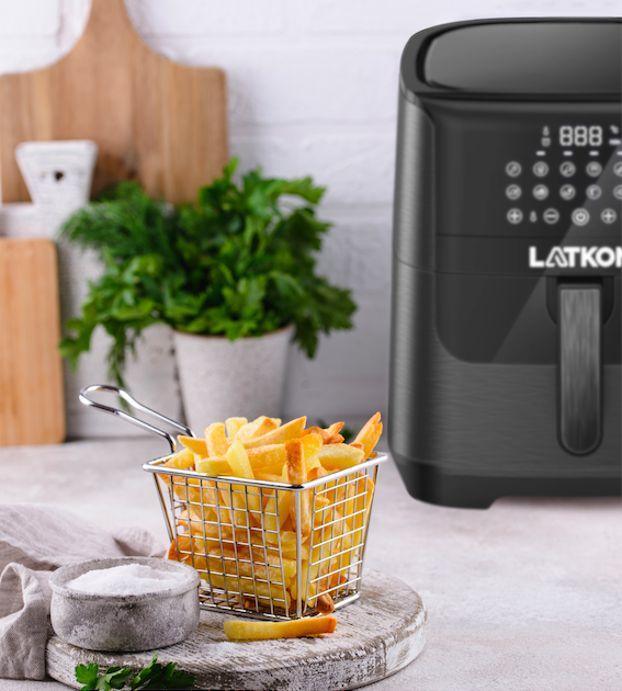 RESIGILAT - Friteuza cu aer cald, fara ulei, LATKON Air Fryer,  Ecran digital, 12 functii de gatire presetate, Capacitate 7 litri, 1800W, Negru [4]