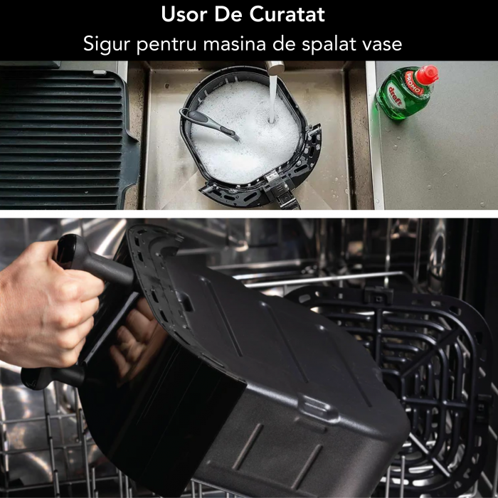 RESIGILAT - Friteuza cu aer cald, fara ulei, LATKON Air Fryer, Ecran digital, 8 functii de gatire presetate, Capacitate 6 litri, 1500W, Argintiu [6]