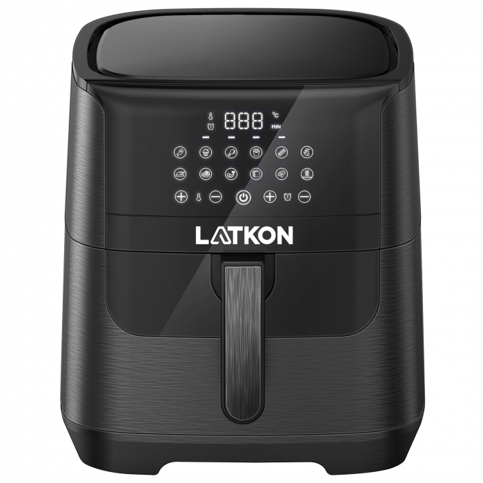 RESIGILAT - Friteuza cu aer cald, fara ulei, LATKON Air Fryer,  Ecran digital, 12 functii de gatire presetate, Capacitate 7 litri, 1800W, Negru [5]