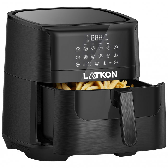 RESIGILAT - Friteuza cu aer cald, fara ulei, LATKON Air Fryer,  Ecran digital, 12 functii de gatire presetate, Capacitate 7 litri, 1800W, Negru [8]