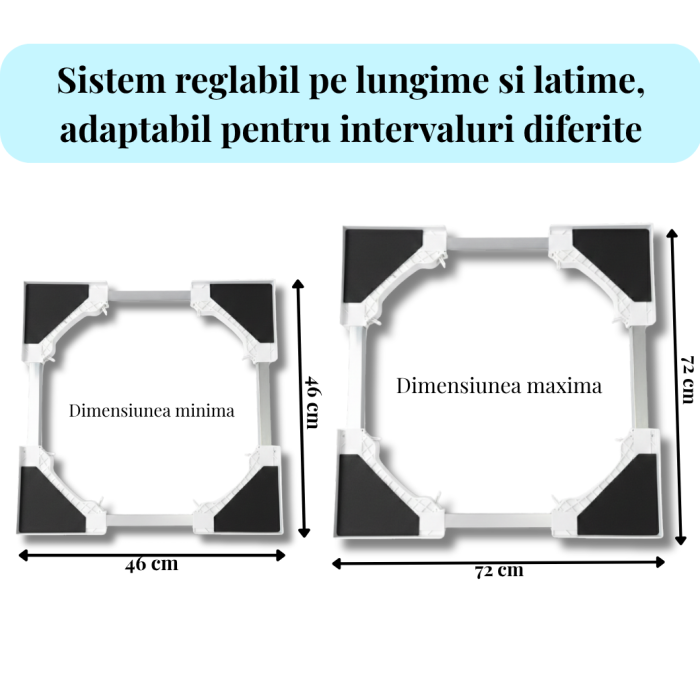 Kit Universal Reglabil Latkon pentru Suprapunere Masina de Spalat si Uscator 46–72 cm, Suport Anti-Alunecare cu Centura Siguranta si 8 Pad-uri Anti-Vibratii [7]