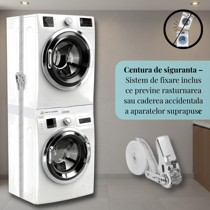 RESIGILAT - Kit Universal Reglabil Latkon pentru Suprapunere Masina de Spalat si Uscator 46–72 cm, Suport Anti-Alunecare cu Centura Siguranta si 8 Pad-uri Anti-Vibratii [3]