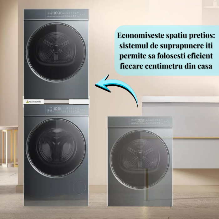 Kit Universal Reglabil Latkon pentru Suprapunere Masina de Spalat si Uscator 42–72 cm, Suport Anti-Alunecare cu Centura Siguranta si 8 Pad-uri Anti-Vibratii [2]