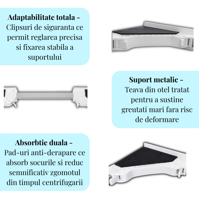 Kit Universal Reglabil Latkon pentru Suprapunere Masina de Spalat si Uscator 42–72 cm, Suport Anti-Alunecare cu Centura Siguranta si 8 Pad-uri Anti-Vibratii [4]