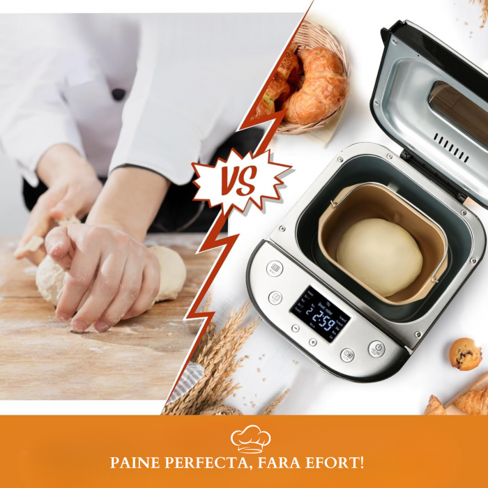 RESIGILAT - Masina de paine Latkon MBF-001, 710W, 900g, 15 programe, Display LCD, Timer, Functie de programare, Functie de mentinere la cald, Argintiu [2]