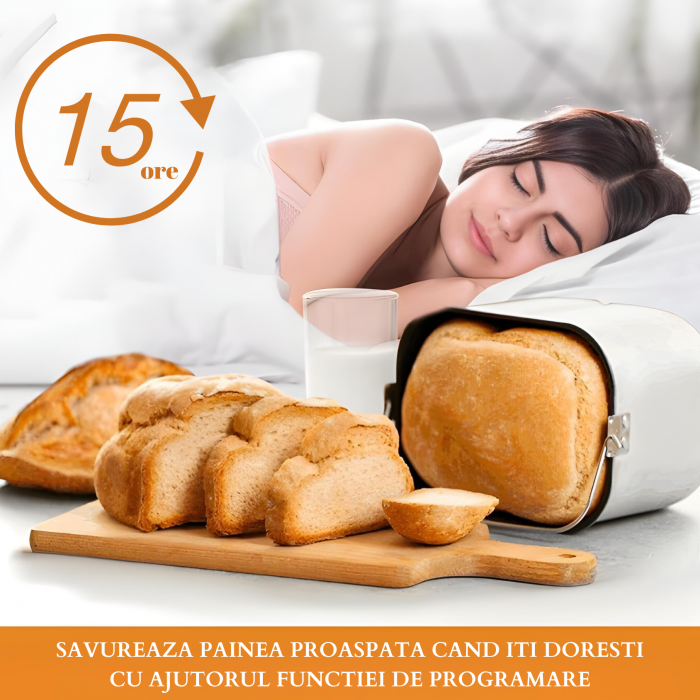 RESIGILAT - Masina de paine Latkon MBF-001, 710W, 900g, 15 programe, Display LCD, Timer, Functie de programare, Functie de mentinere la cald, Argintiu [6]