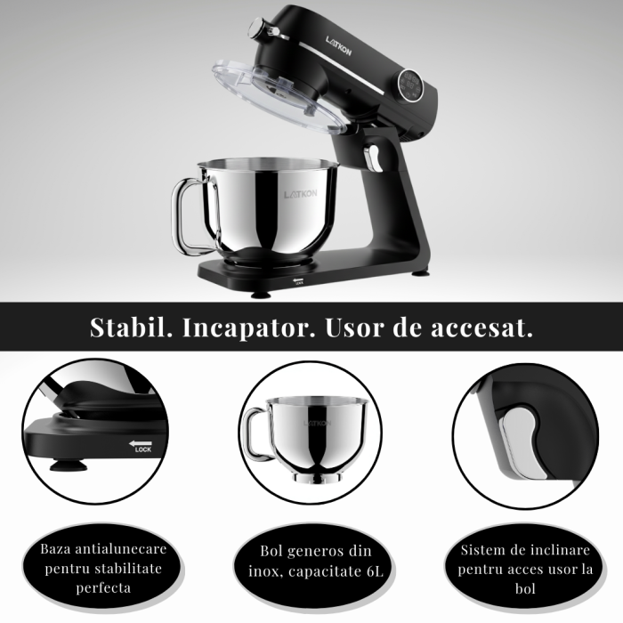 Mixer planetar Latkon LTK-1800 cu bol inox [6]