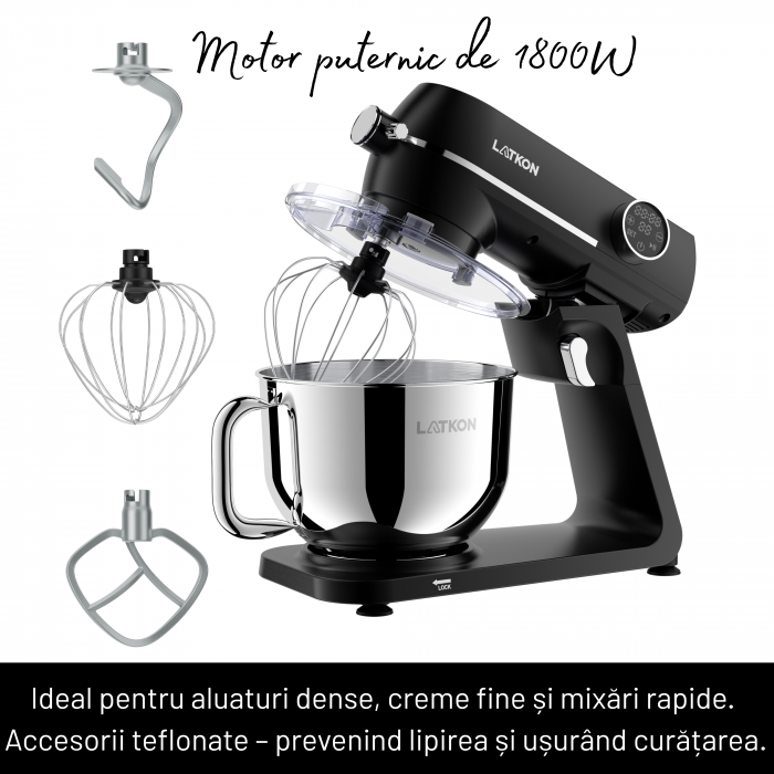 Mixer planetar Latkon LTK-1800 cu bol inox [2]