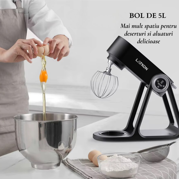 Mixer cu Bol Latkon A5-A 1500W, Bol Inox 5L, Negru [9]