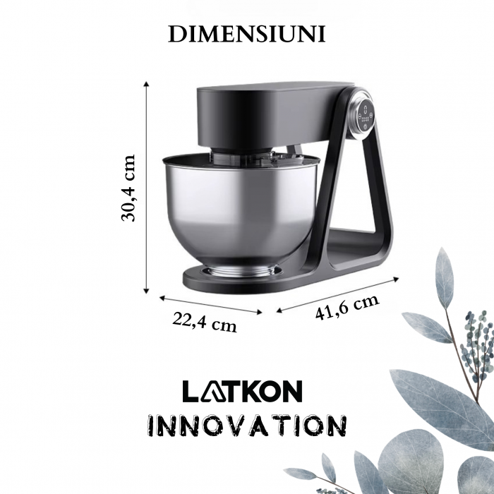 Mixer cu Bol Latkon A5-A 1500W, Bol Inox 5L, Negru [11]