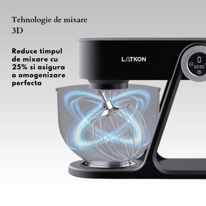 Mixer cu Bol Latkon A5-A 1500W, Bol Inox 5L, Negru [7]