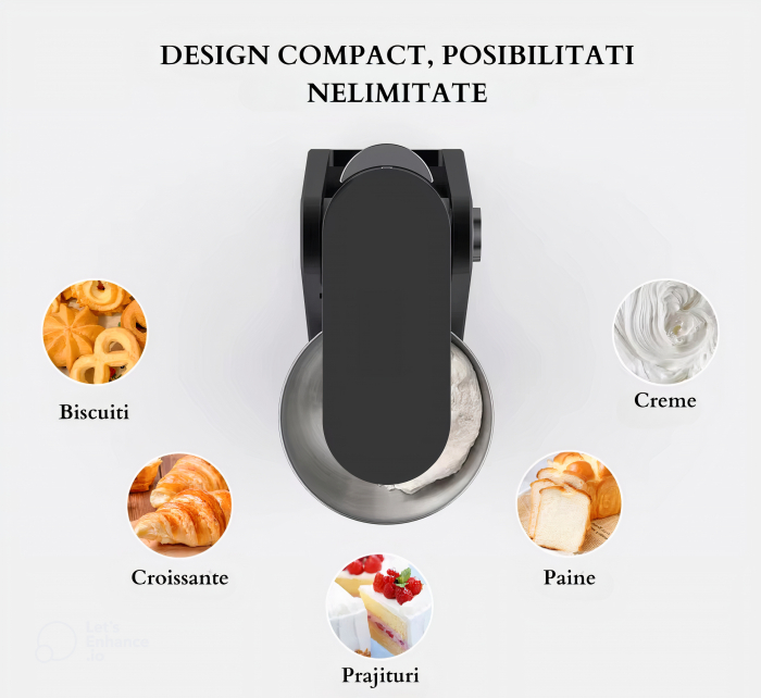 Mixer cu Bol Latkon A5-A 1500W, Bol Inox 5L, Negru [10]