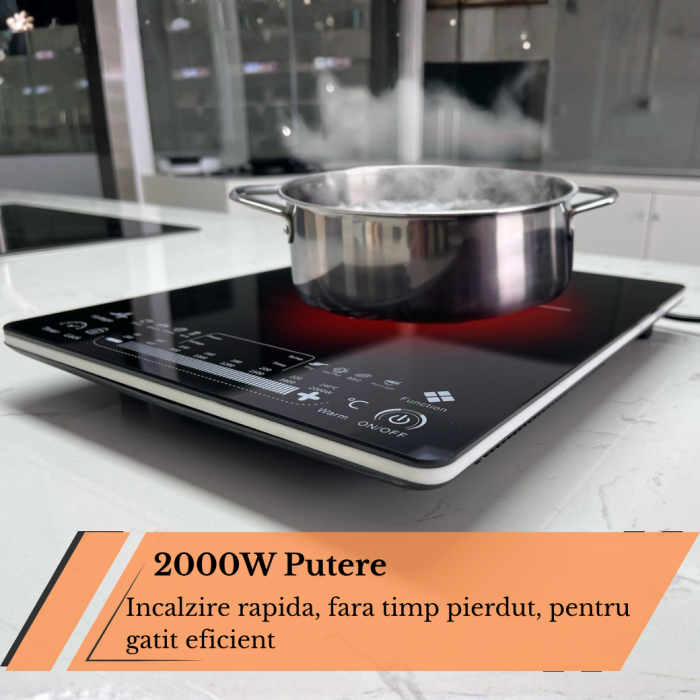Plita cu Inductie Latkon IP2000Nova, 2000W, 8 Programe, Touch control, OverHeat Safety System, Auto Shutdown, Timer, Stop & Go, Negru [4]