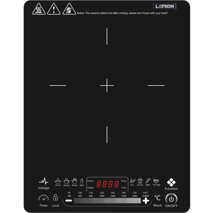 Plita cu Inductie Latkon IP2000Nova, 2000W, 8 Programe, Touch control, OverHeat Safety System, Auto Shutdown, Timer, Stop & Go, Negru [8]