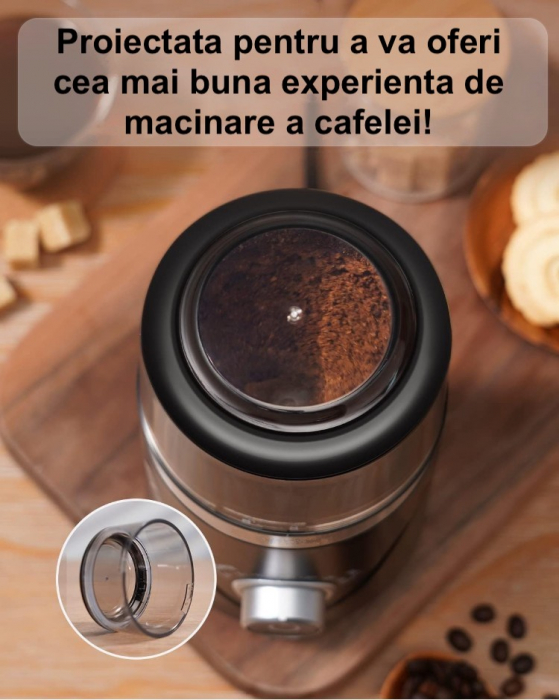 RESIGILAT - Rasnita de Cafea Latkon® CG638, Electrica, 150 W, Lame din Otel Inoxidabil, Granulatie Reglabila, Bol Detasabil, Capacitate 70 g,  Silentioasa, Negru [2]