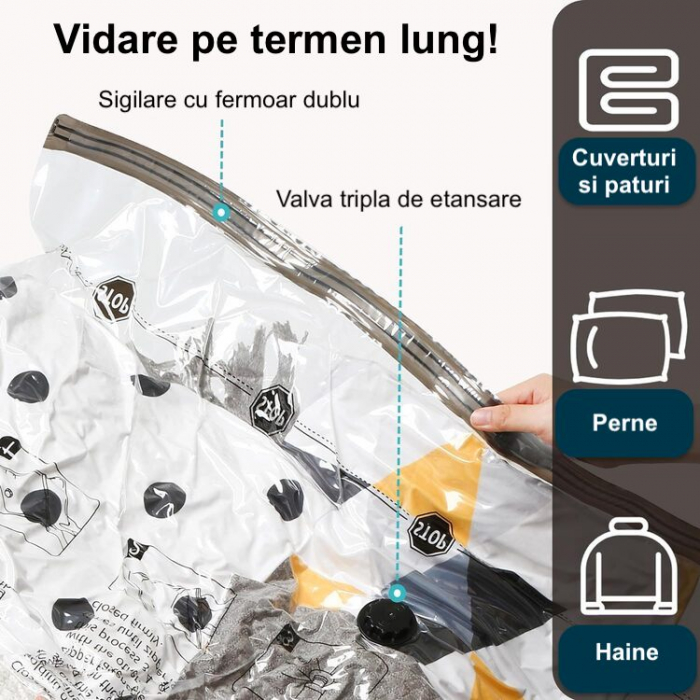 RESIGILAT - Set 10 Saci Vidat Haine cu Pompa Latkon®, Marimi 40x60/50x70/60x80/80x100cm, Vidare prin Vacuum, Usor de Folosit, Transparent [4]
