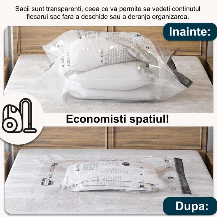 Set 10 saci de vidat haine cu pompă Latkon®, dimensiuni variate, transparenți [6]