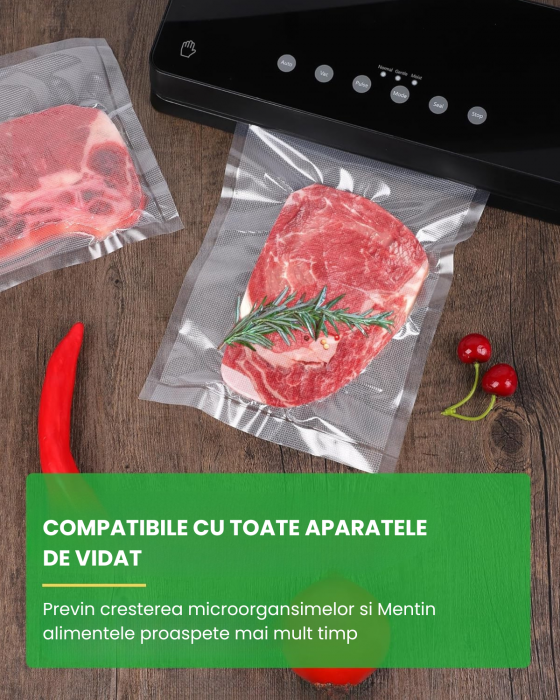 Set 3 role pungi de vidat gofrate Latkon®, 28 x 600 cm, Reutilizabile, Lavabile in Masina de Spalat, Rezistente, Ideale Pentru Depozitare sau Preparare Sous Vide, Fara BPA, Transparent [5]