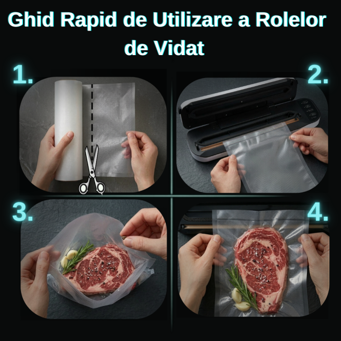 Set 6 role pungi de vidat gofrate Latkon®, 28 x 300 cm, Reutilizabile, Lavabile in Masina de Spalat, Rezistente, Ideale Pentru Depozitare sau Preparare Sous Vide, Fara BPA, Transparent [6]